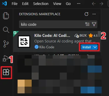 在 VS Code 扩展市场安装 Kilo Code